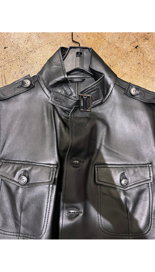 Leather Safari Jacket - Black