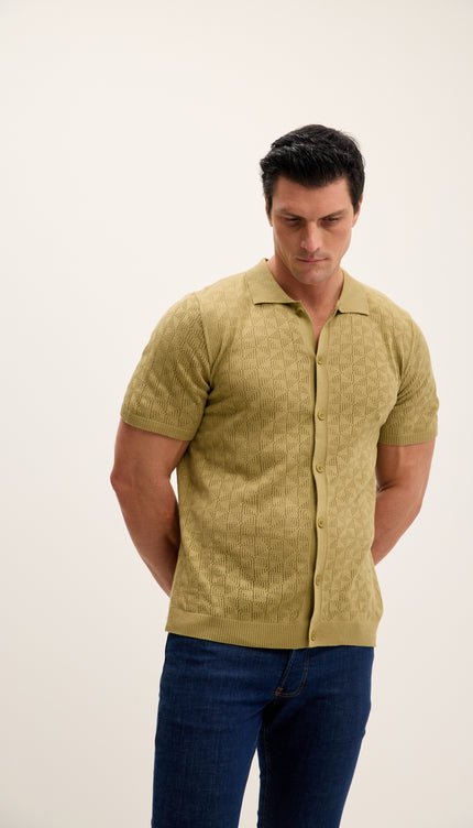Geometric Crochet Knit Polo - Light Green