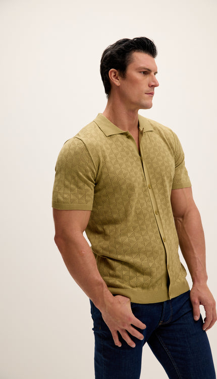 Geometric Crochet Knit Polo - Light Green