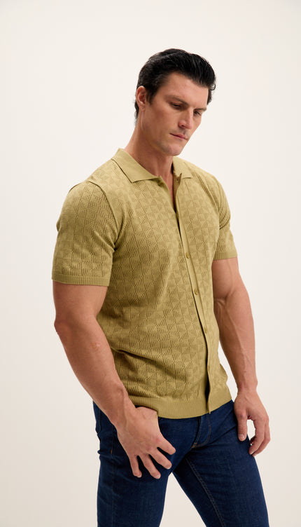 Geometric Crochet Knit Polo - Light Green