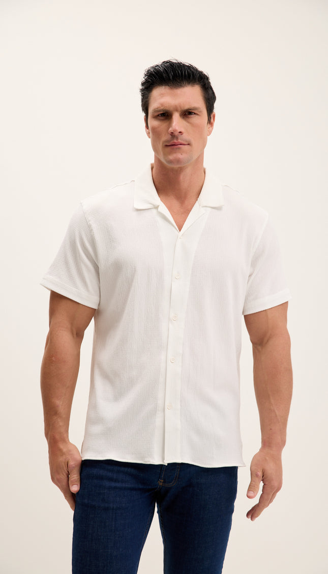 Lightweight Solid Camp Collar Shirt - Off White
