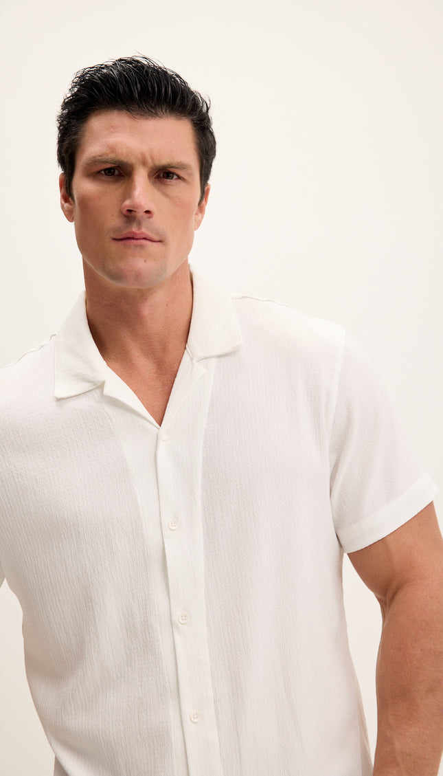Lightweight Solid Camp Collar Shirt - Off White