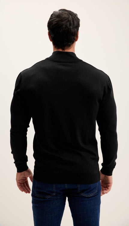 Zipper Closure Mock Neck Sweater - Black
