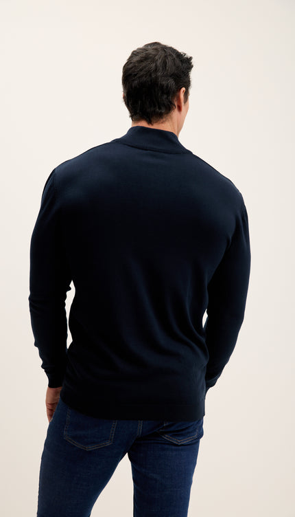 Zipper Closure Mock Neck Sweater - Navy
