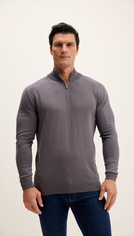 Stehkragenpullover mit Reißverschluss – Anthrazit