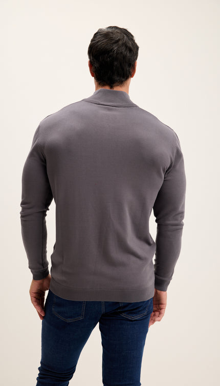 Stehkragenpullover mit Reißverschluss – Anthrazit