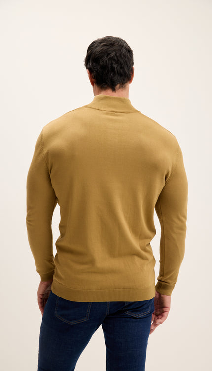 Zipper Closure Mock Neck Sweater - Mustard