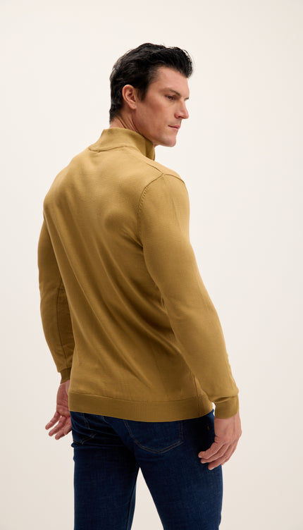 Zipper Closure Mock Neck Sweater - Mustard