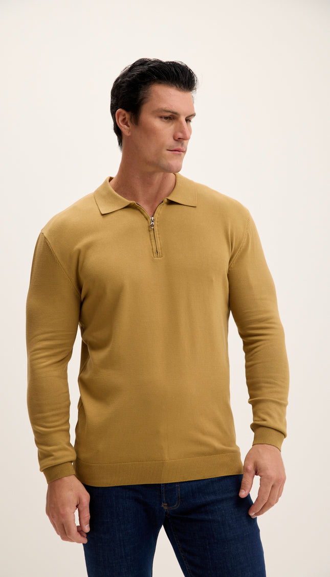 Zipper Closure Long Sleeve Sweater - Mustard