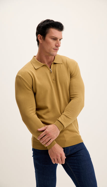 Zipper Closure Long Sleeve Sweater - Mustard