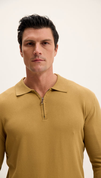 Zipper Closure Long Sleeve Sweater - Mustard