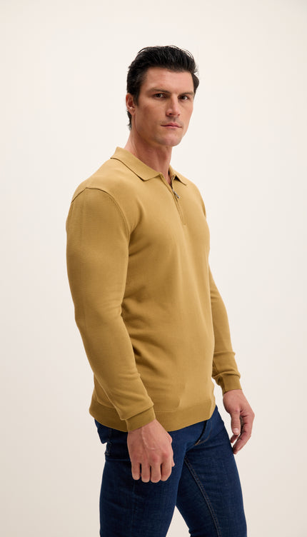Zipper Closure Long Sleeve Sweater - Mustard