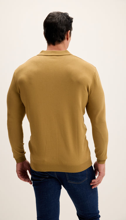 Zipper Closure Long Sleeve Sweater - Mustard