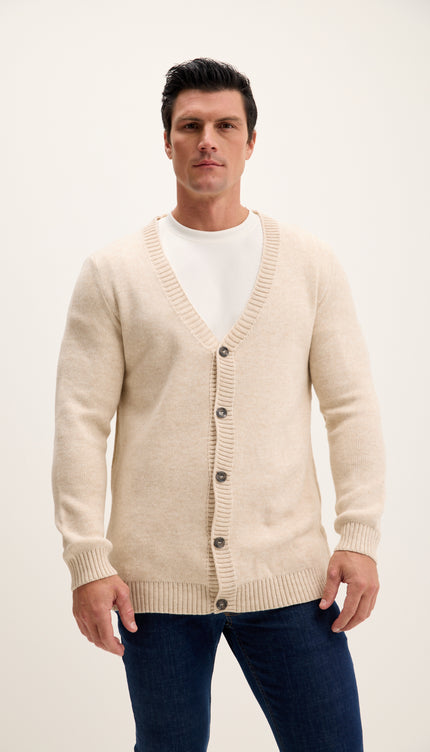 Soft Button Down Cardigan - Beige