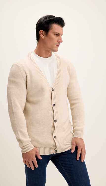Soft Button Down Cardigan - Beige