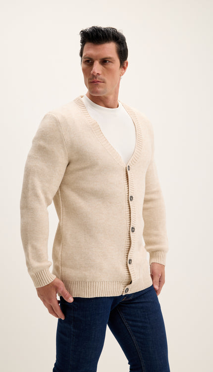 Soft Button Down Cardigan - Beige