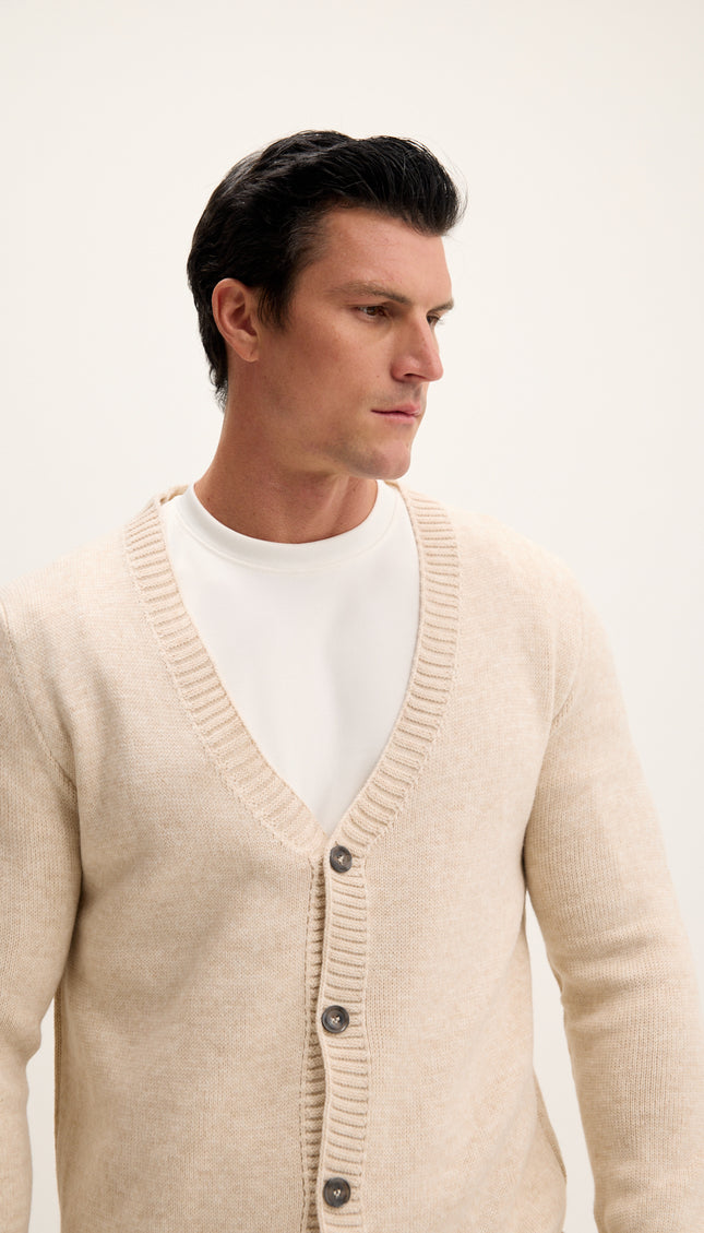 Soft Button Down Cardigan - Beige
