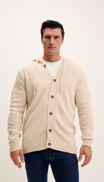 Full Button Up Waffled Cardigan - Beige