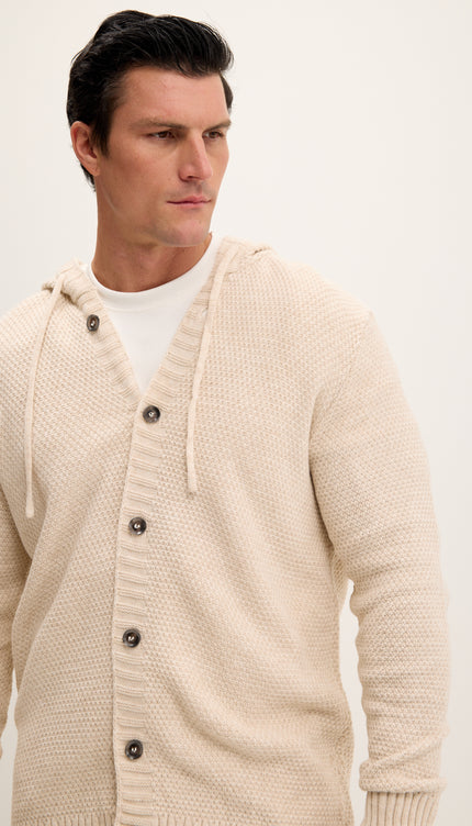 Full Button Up Waffled Cardigan - Beige
