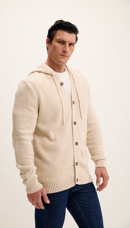 Full Button Up Waffled Cardigan - Beige