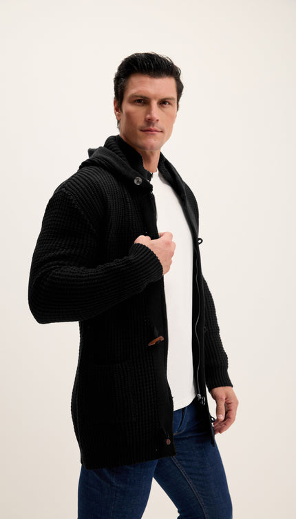 Hooded Fitted Lumber Cardigan - Black