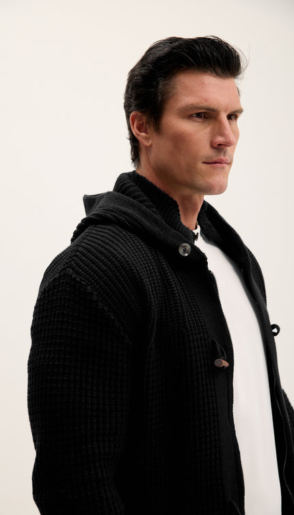 Hooded Fitted Lumber Cardigan - Black