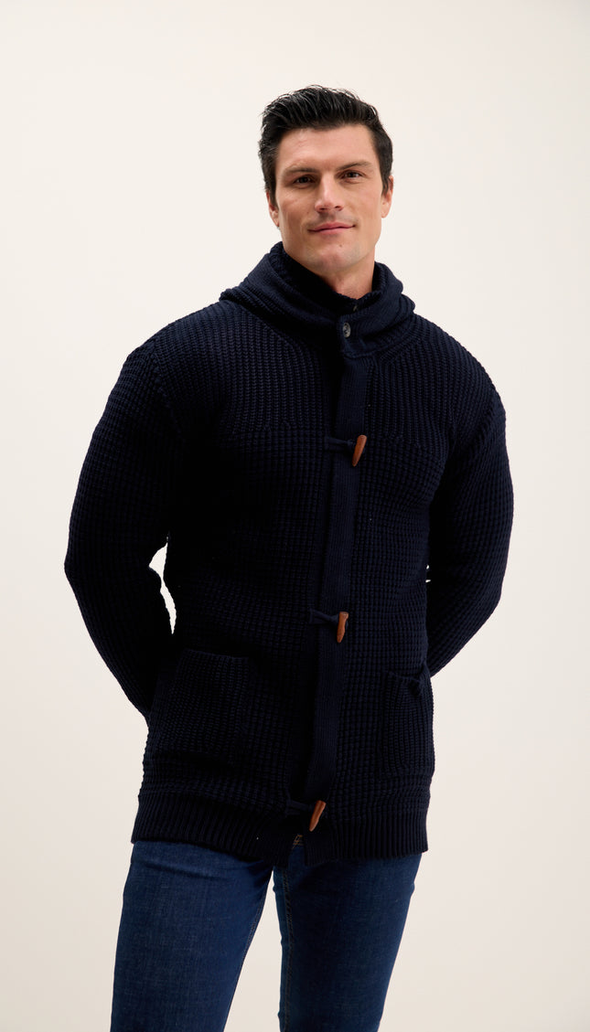 Hooded Fitted Lumber Cardigan - Navy