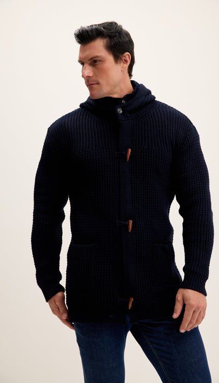 Hooded Fitted Lumber Cardigan - Navy