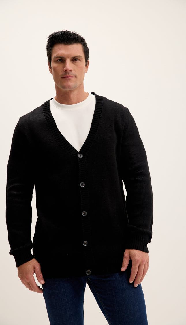 Soft Button Down Cardigan - Black