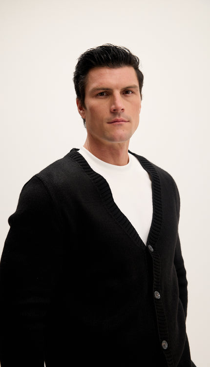 Soft Button Down Cardigan - Black