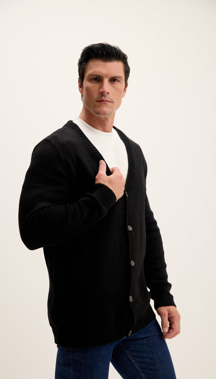 Soft Button Down Cardigan - Black