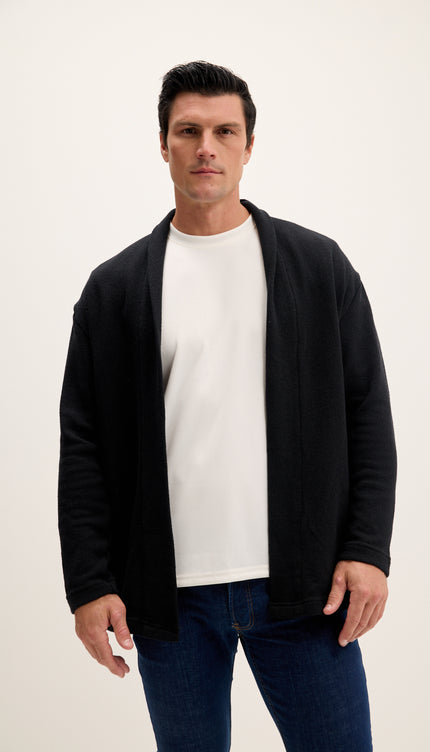 Open Front Relaxed Cardigan - Black