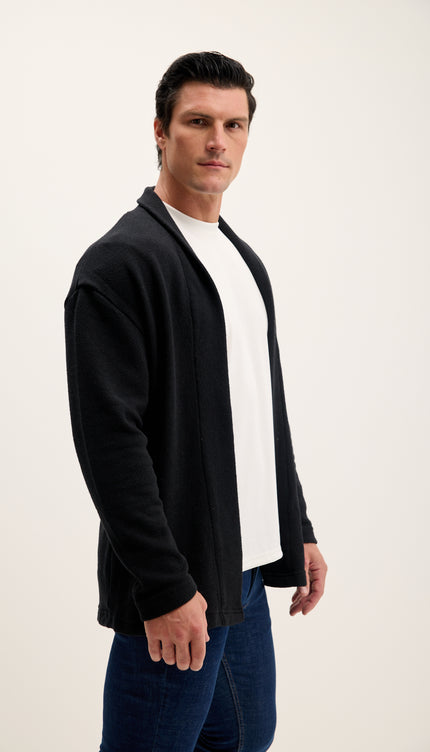 Open Front Relaxed Cardigan - Black