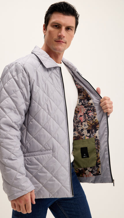 Light Padded Zipper Closure Jacket - Grey