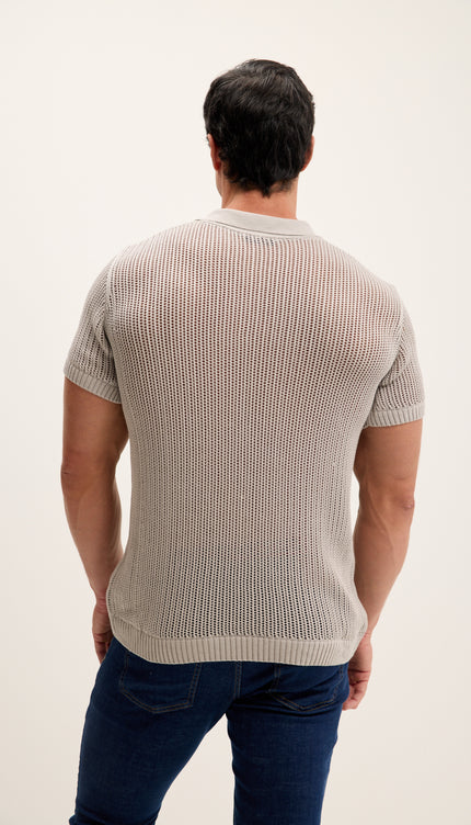 Polo-Shirt mit Lochmuster-Strickmuster – Grau