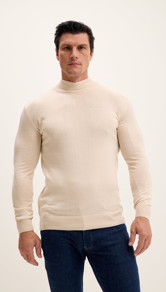 Mock Neck Relaxed Sweater - Beige