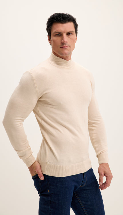 Mock Neck Relaxed Sweater - Beige
