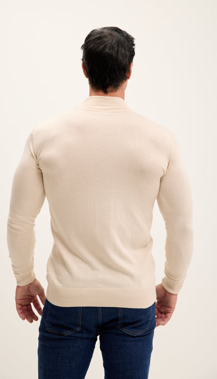 Mock Neck Relaxed Sweater - Beige