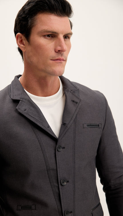 Symmetric Button Closure Jacket - Anthracite