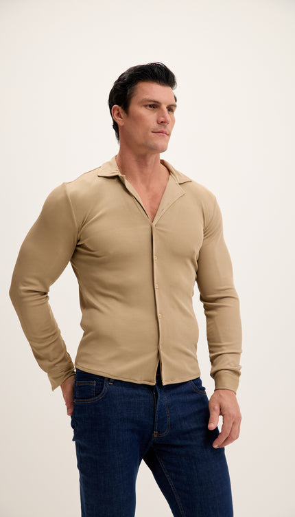Lightweight Drapery Plisse Shirt - Beige