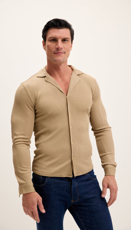 Lightweight Drapery Plisse Shirt - Beige