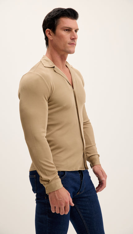 Lightweight Drapery Plisse Shirt - Beige