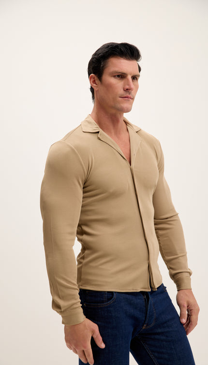 Lightweight Drapery Plisse Shirt - Beige