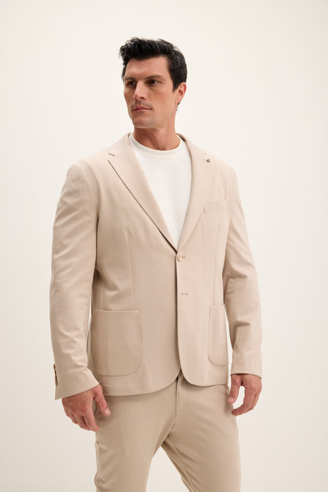 Men's Lightweight Patch Pocket Blazer - Beige | Ron Tomson