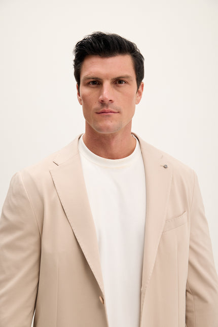 Men's Lightweight Patch Pocket Blazer - Beige | Ron Tomson