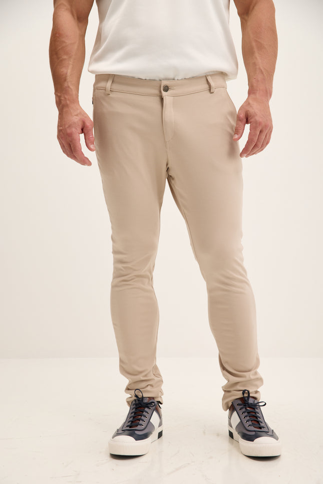 Men's Slim Tapered Casual Pants - Beige | Ron Tomson