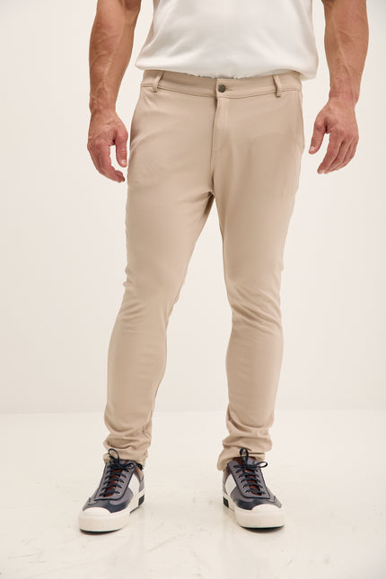 Men's Slim Tapered Casual Pants - Beige | Ron Tomson
