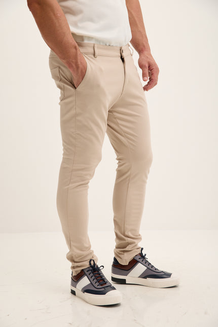 Men's Slim Tapered Casual Pants - Beige | Ron Tomson