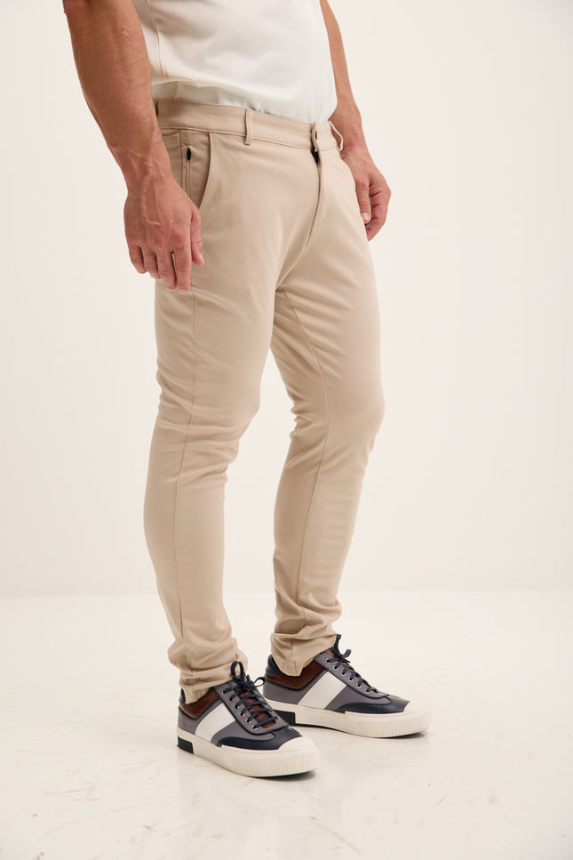 Men's Slim Tapered Casual Pants - Beige | Ron Tomson