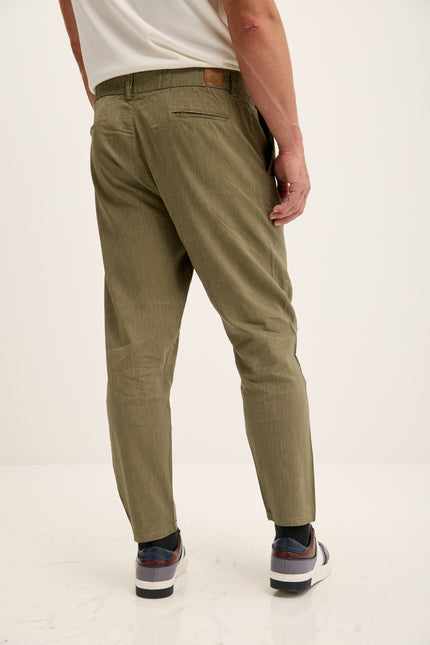Men's Double-Pleated Linen Pants - Khaki | Ron Tomson